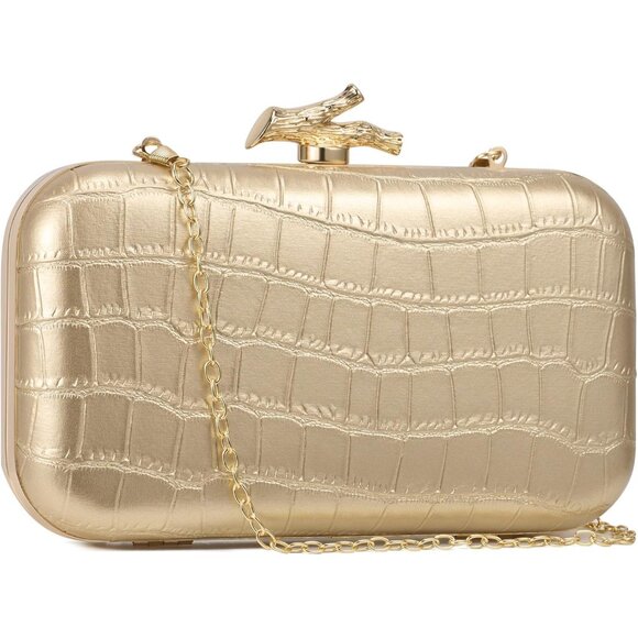 Women's Cream Crocodile Leather Formal Evening Shoulder Clutch Chain Strap Bag - Picture 2 of 6
